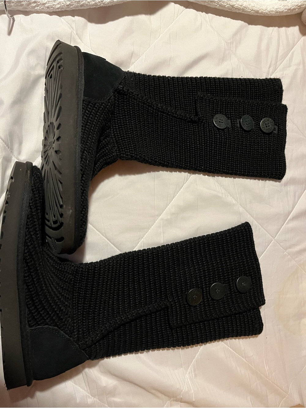 UGG Black Knit Tall Sweater Boots 3 Button Women’s Size 11